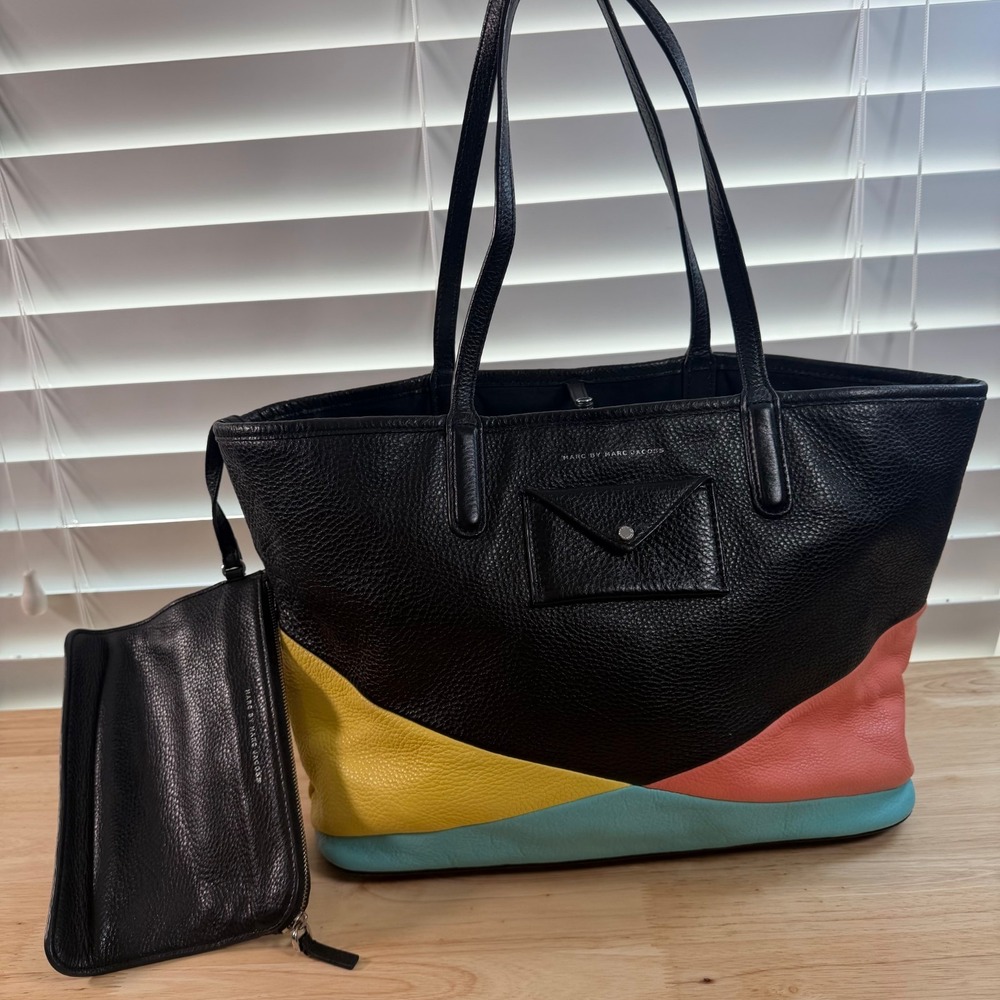 Marc by Marc Jacobs Metropolitote Multi-Colorblock Black Italian Leather Tote